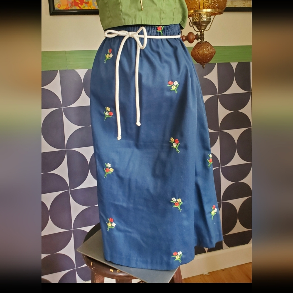 Blue 1970s midi skirt